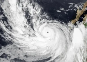 Satellite image showing Hurricane Hilary 2023 swirling over the Pacific Ocean